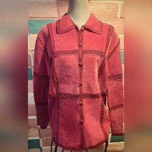 FABULOUS Rare NEW Vtg "S.M.H Boutique" Rose Leather & Crochet/Beaded Jacket
